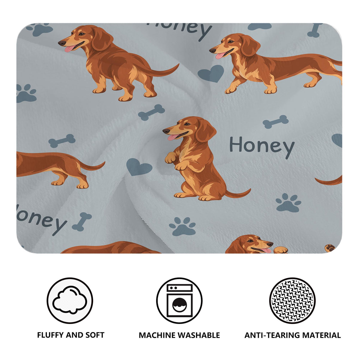 Personalized Dachshund Blanket, Pet Blanket with Name