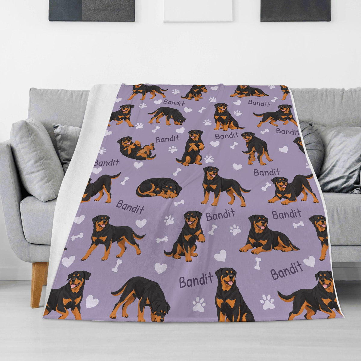 Personalized Rottweiler Blanket, Pet Blanket with Name