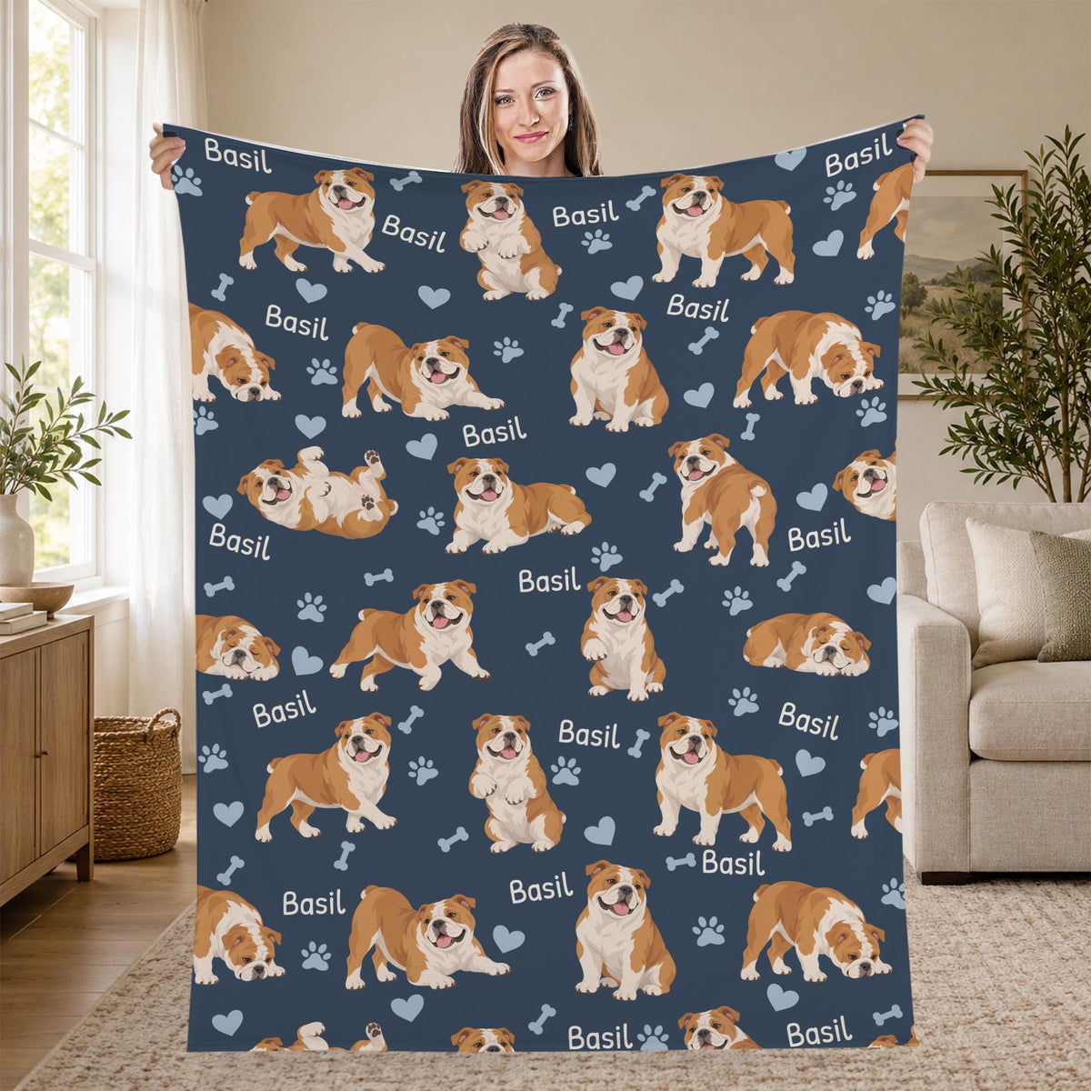 Personalized Bulldog Blanket, Pet Blanket with Name