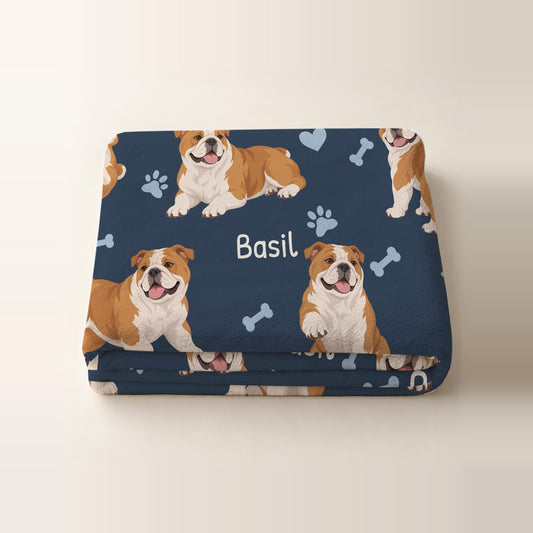 Personalized Bulldog Blanket, Pet Blanket with Name