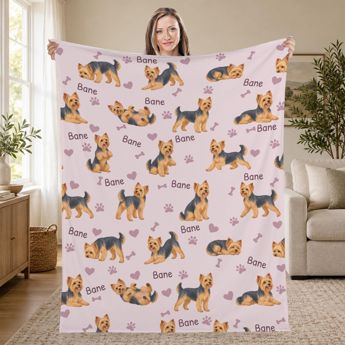 Personalized Yorkshire Terrier Blanket, Pet Blanket with Name