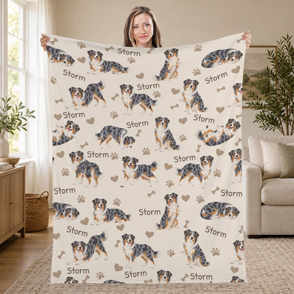 Personalized Australian Shepherd Blanket, Pet Blanket with Name