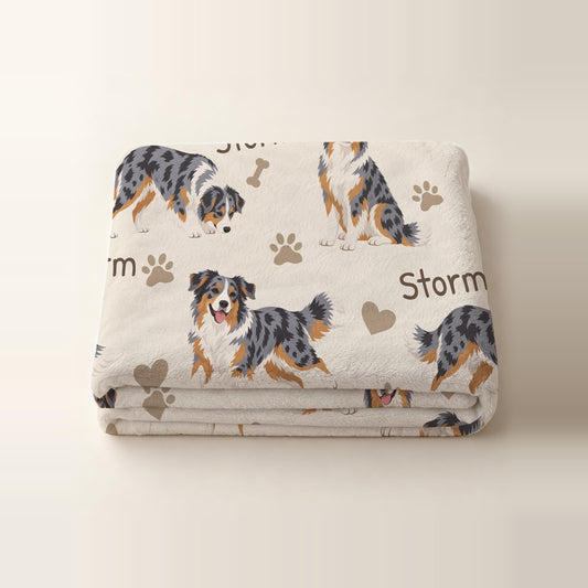 Personalized Australian Shepherd Blanket, Pet Blanket with Name