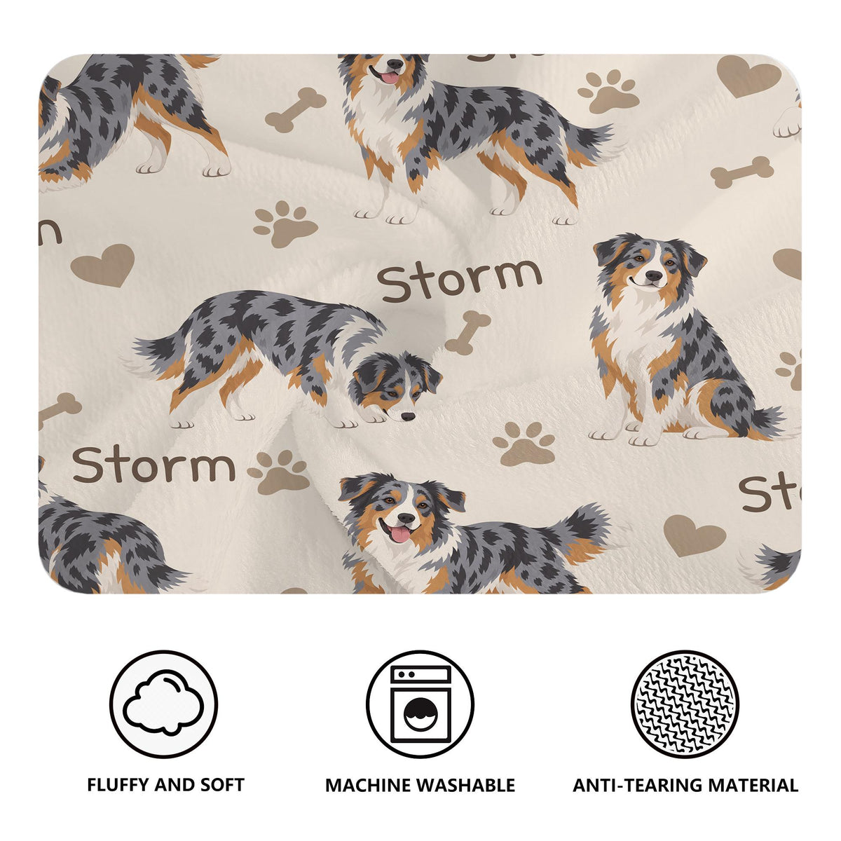 Personalized Australian Shepherd Blanket, Pet Blanket with Name