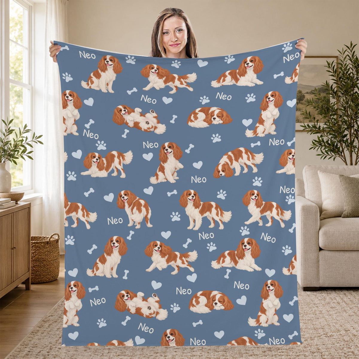 Personalized Cavalier King Charles Spaniel Blanket, Pet Blanket with Name