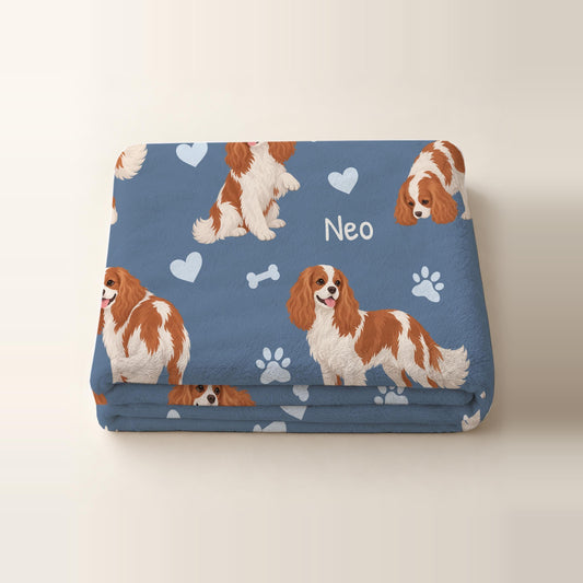 Personalized Cavalier King Charles Spaniel Blanket, Pet Blanket with Name