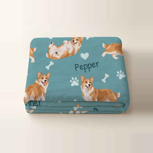 Personalized Pembroke Welsh Corgi Blanket, Pet Blanket with Name