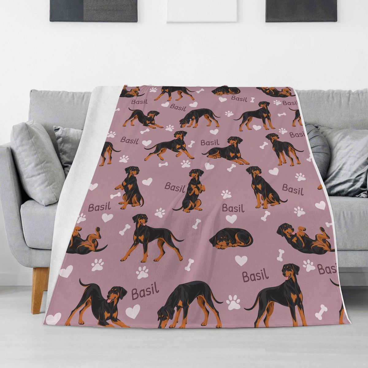 Personalized Doberman Pinscher Blanket, Pet Blanket with Name