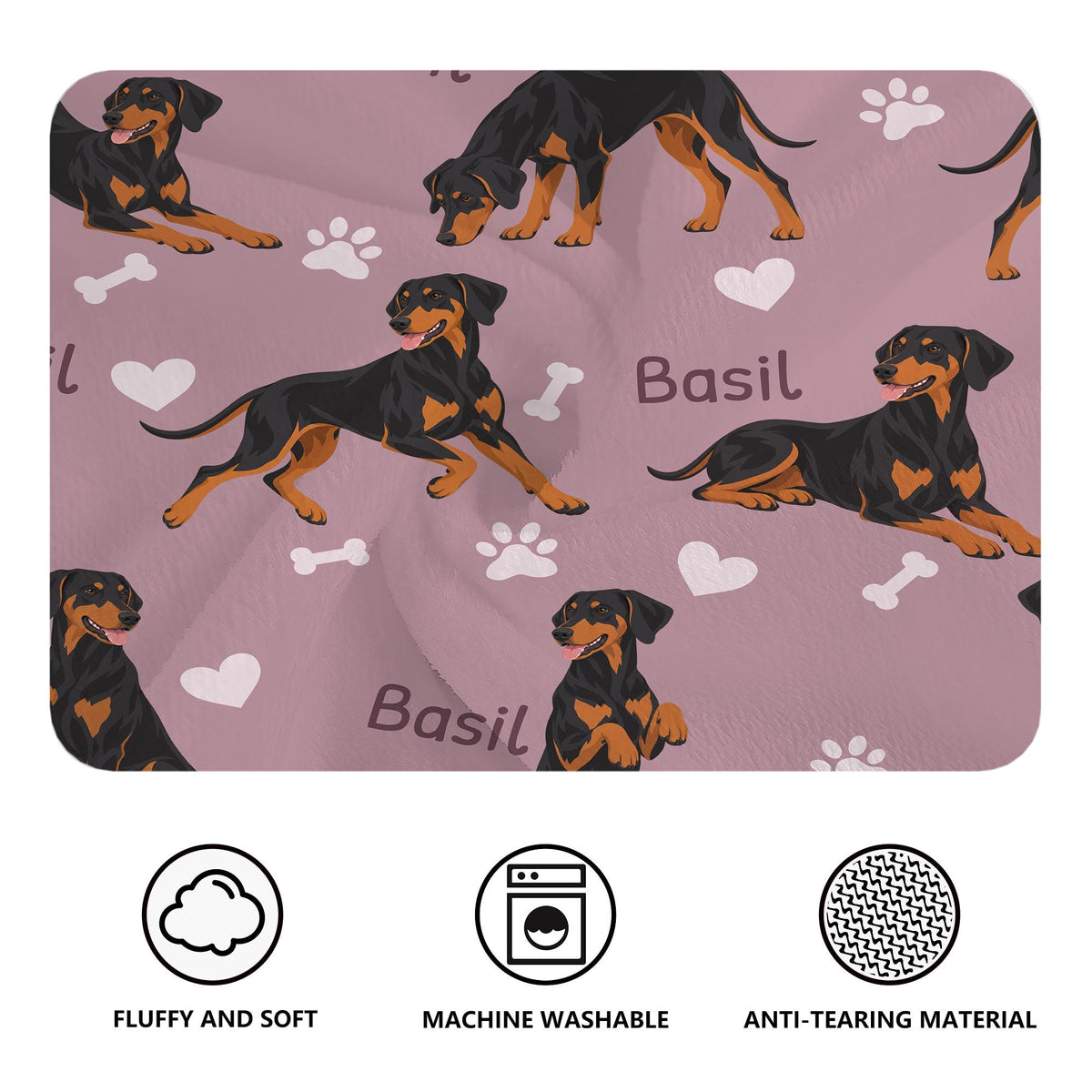 Personalized Doberman Pinscher Blanket, Pet Blanket with Name