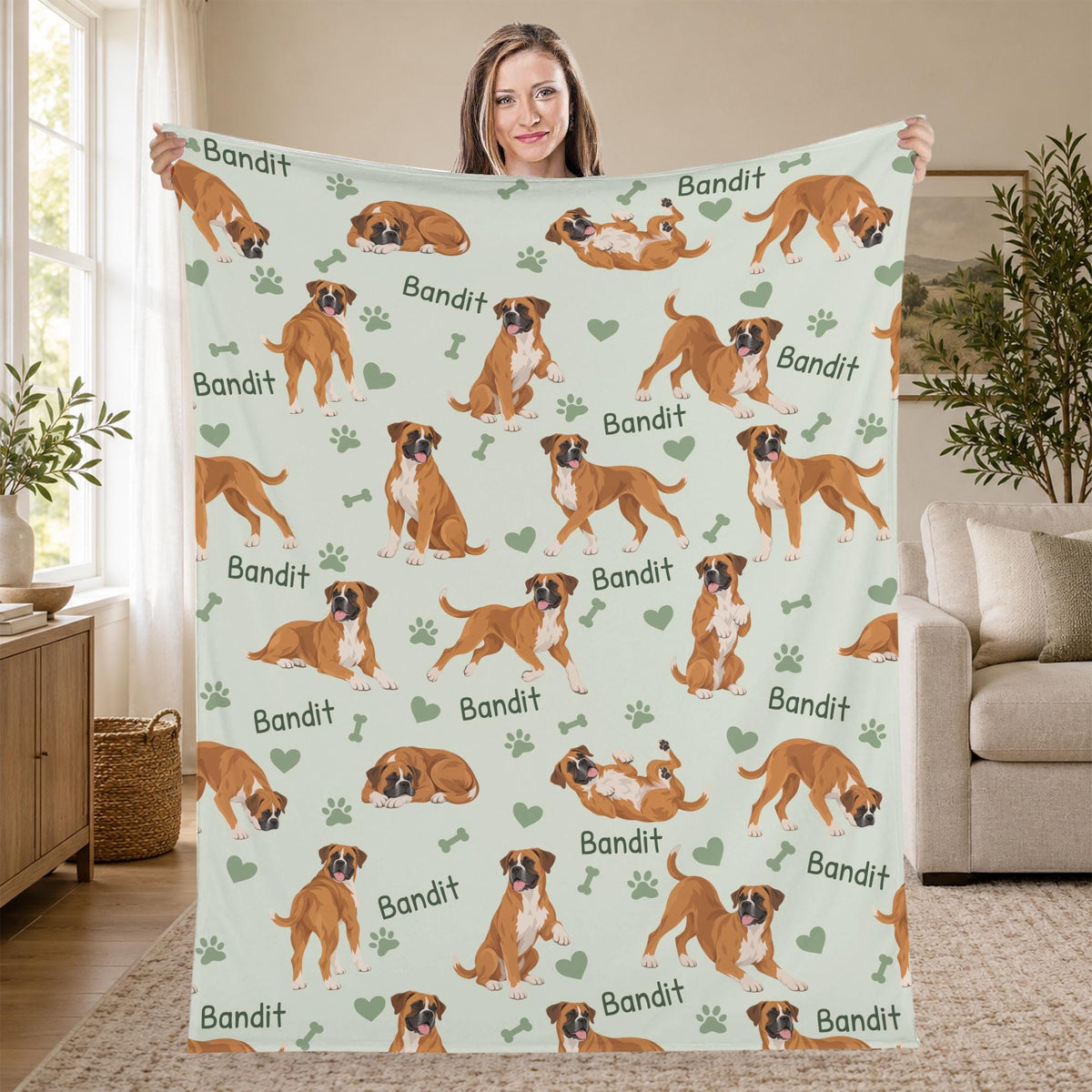 Personalized Boxer Blanket, Pet Blanket with Name