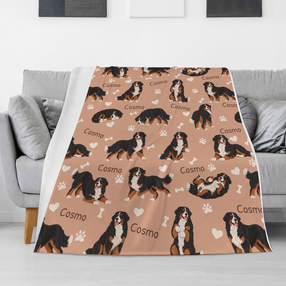 Personalized Bernese Mountain Dog Blanket, Pet Blanket with Name
