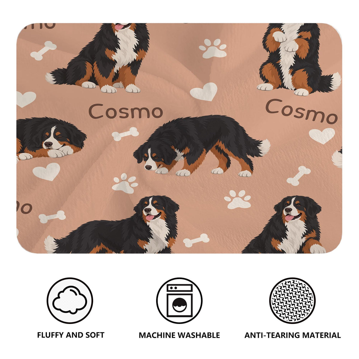 Personalized Bernese Mountain Dog Blanket, Pet Blanket with Name