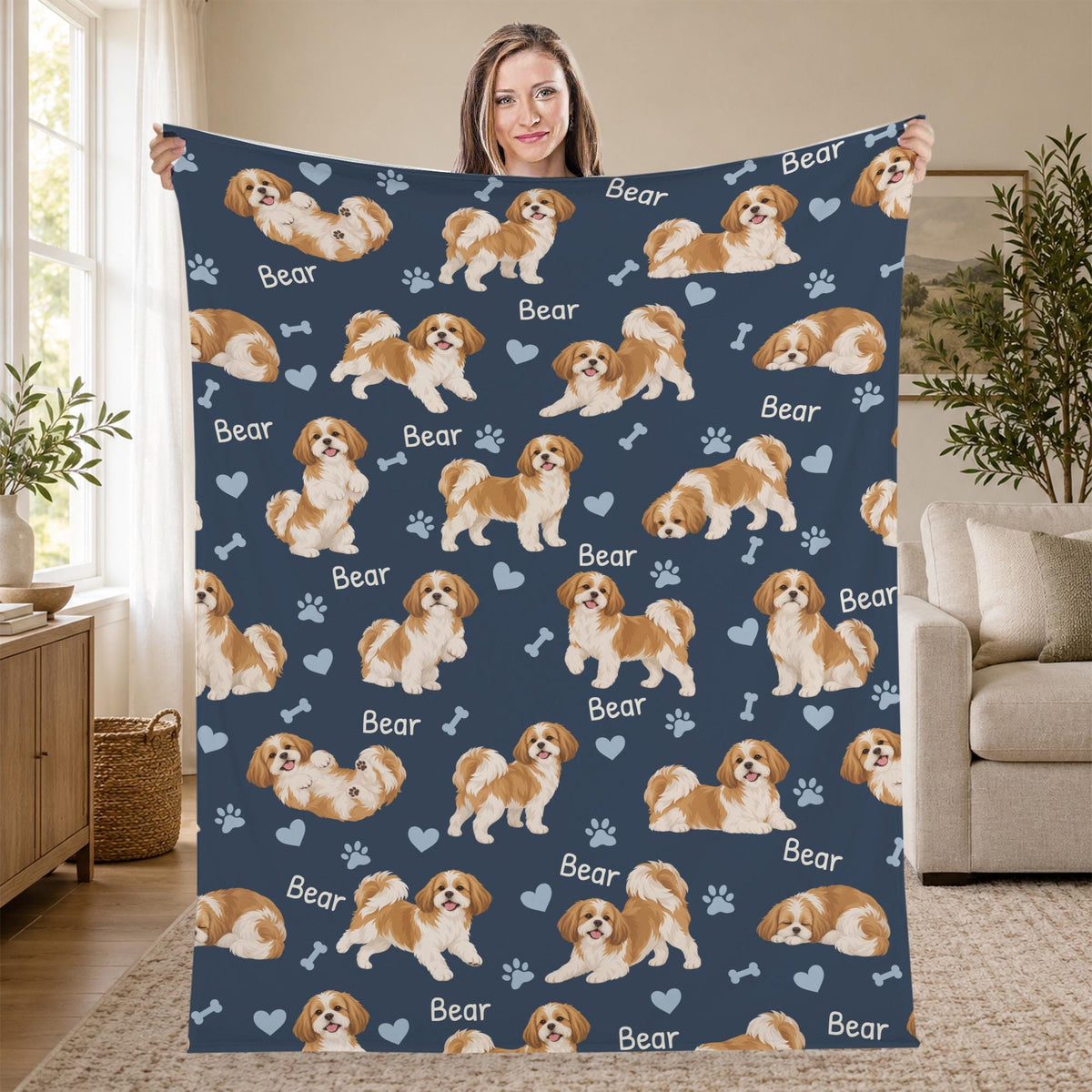 Personalized Shih Tzu Blanket, Pet Blanket with Name