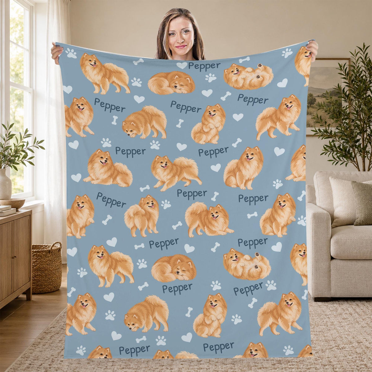Personalized Pomeranian Blanket, Pet Blanket with Name