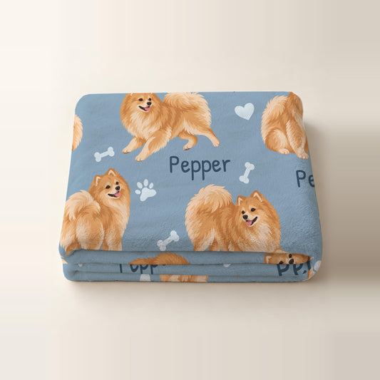 Personalized Pomeranian Blanket, Pet Blanket with Name