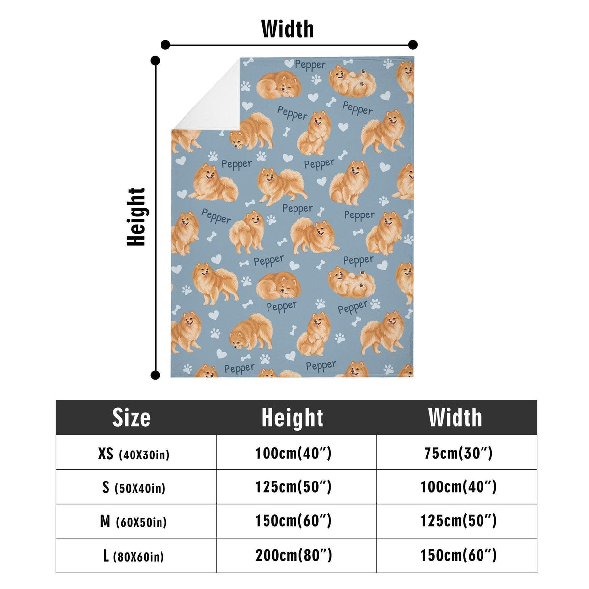 Personalized Pomeranian Blanket, Pet Blanket with Name