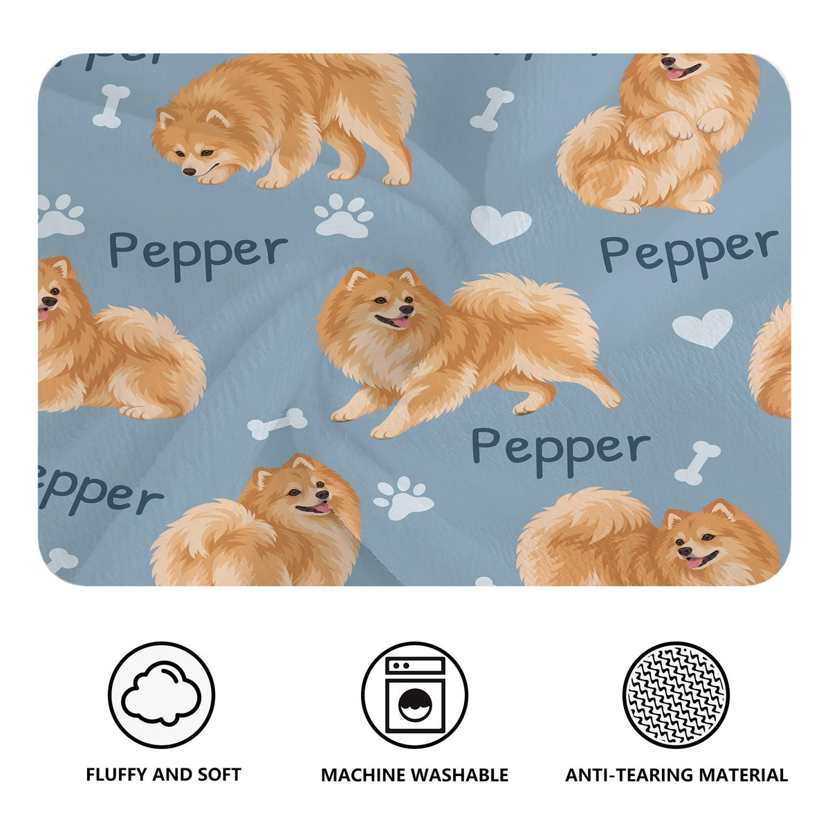Personalized Pomeranian Blanket, Pet Blanket with Name
