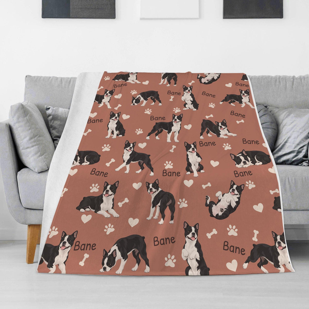 Personalized Boston Terrier Blanket, Pet Blanket with Name