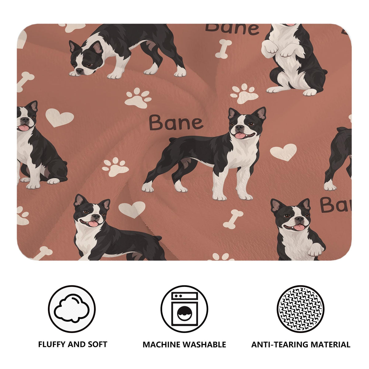 Personalized Boston Terrier Blanket, Pet Blanket with Name
