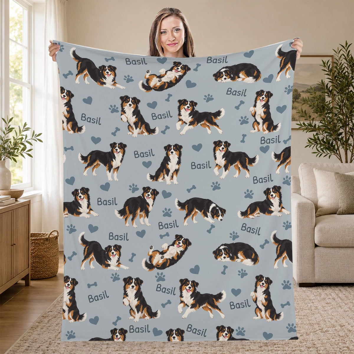 Personalized Miniature American Shepherd Blanket, Pet Blanket with Name