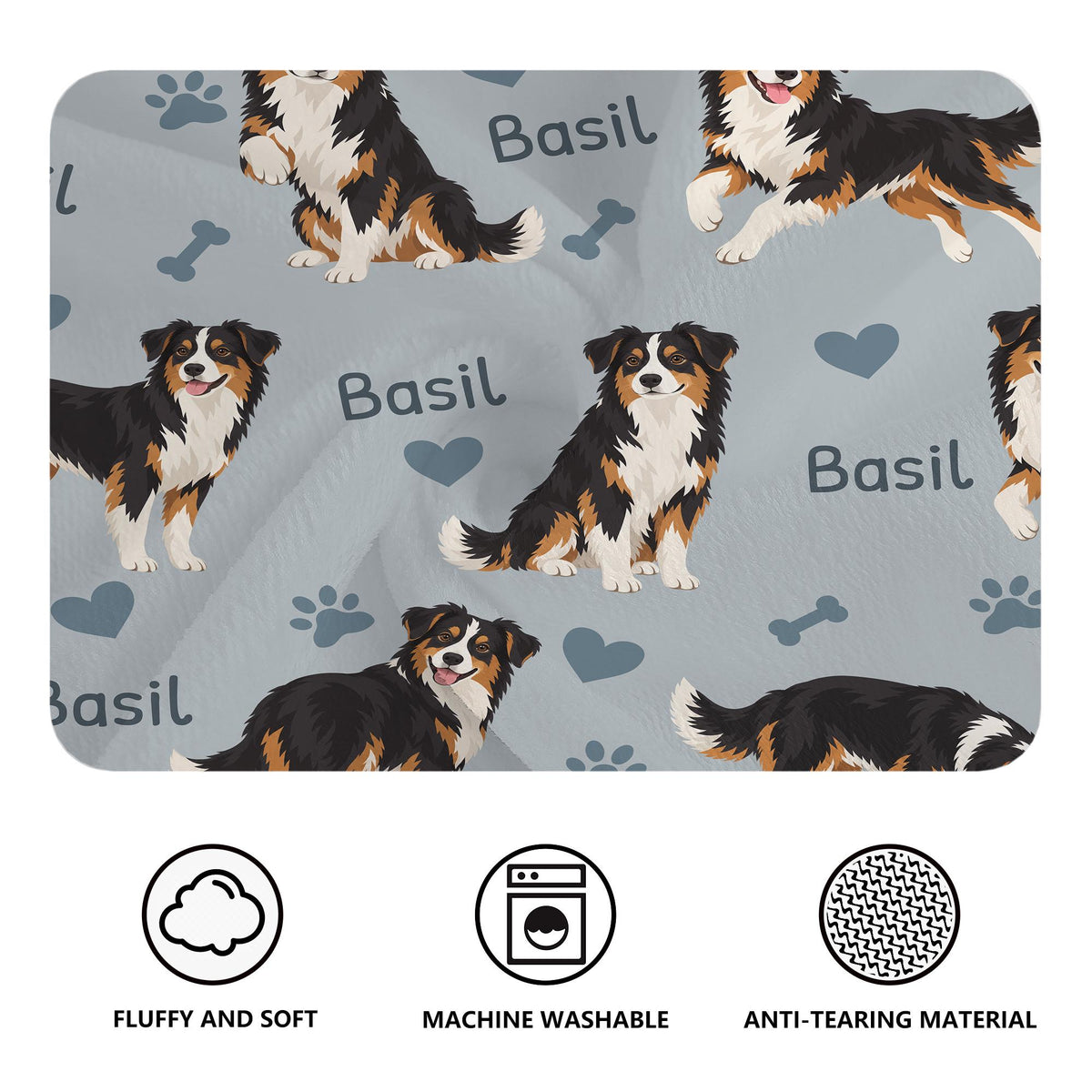 Personalized Miniature American Shepherd Blanket, Pet Blanket with Name