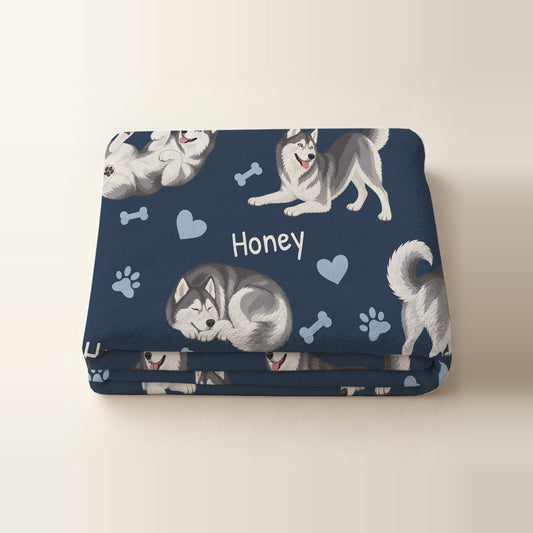 Personalized Siberian Husky Blanket, Pet Blanket with Name