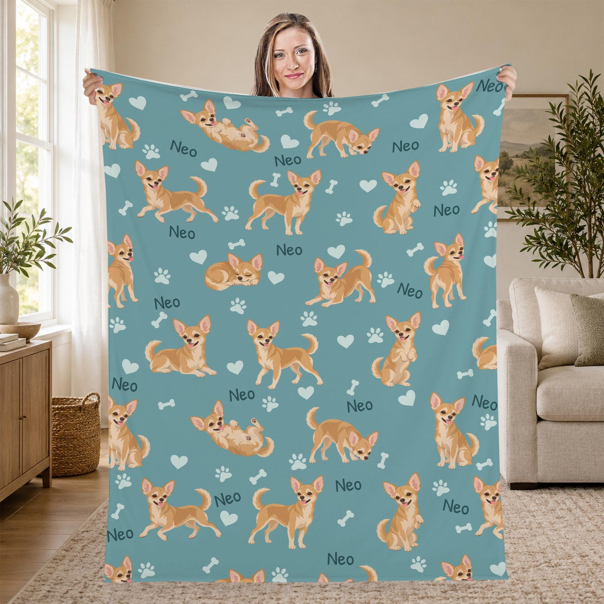 Personalized Chihuahua Blanket, Pet Blanket with Name