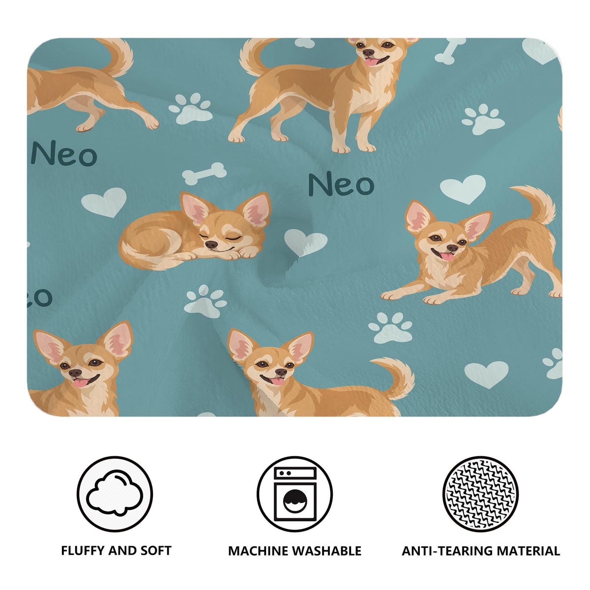 Personalized Chihuahua Blanket, Pet Blanket with Name