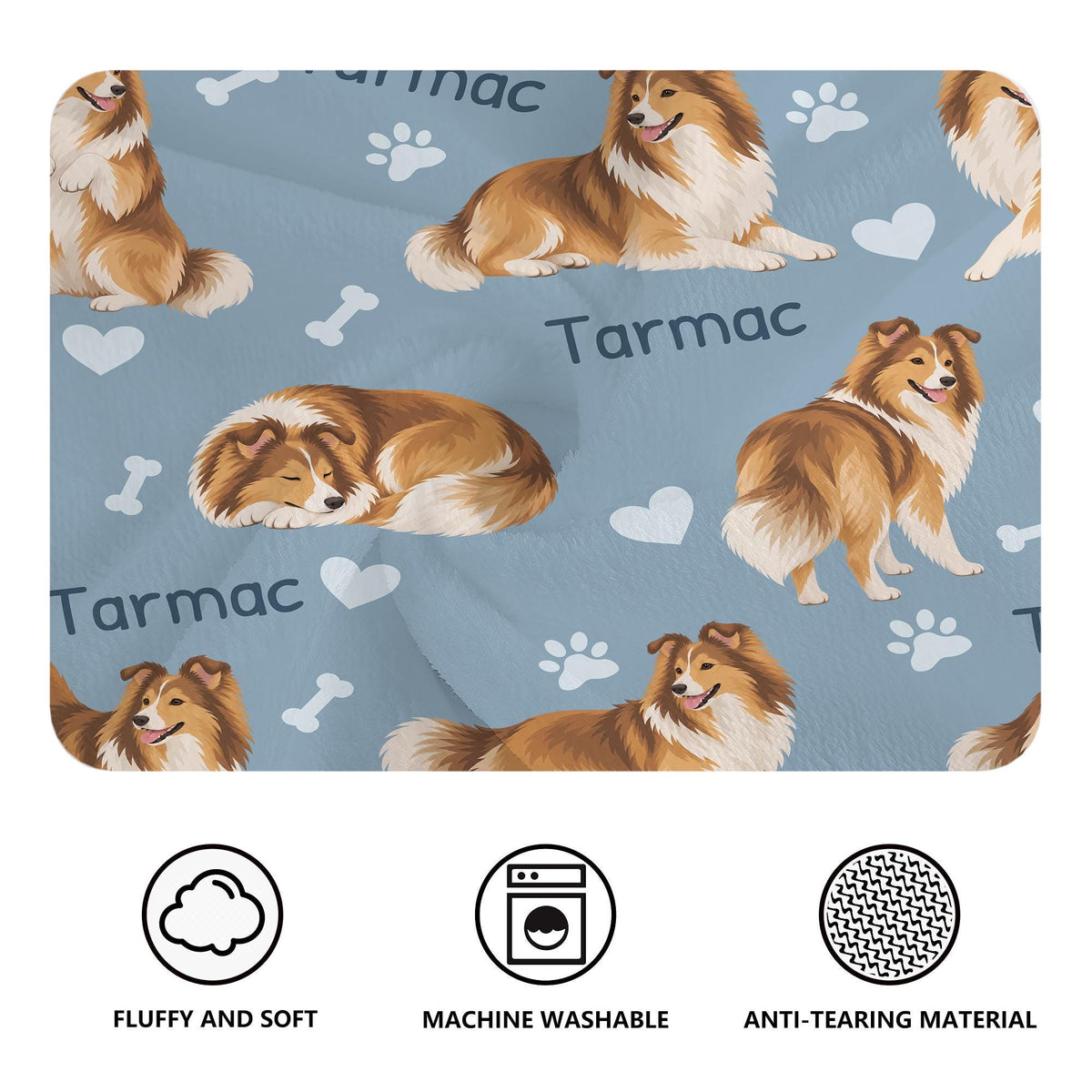 Personalized Shetland Sheepdog Blanket, Pet Blanket with Name