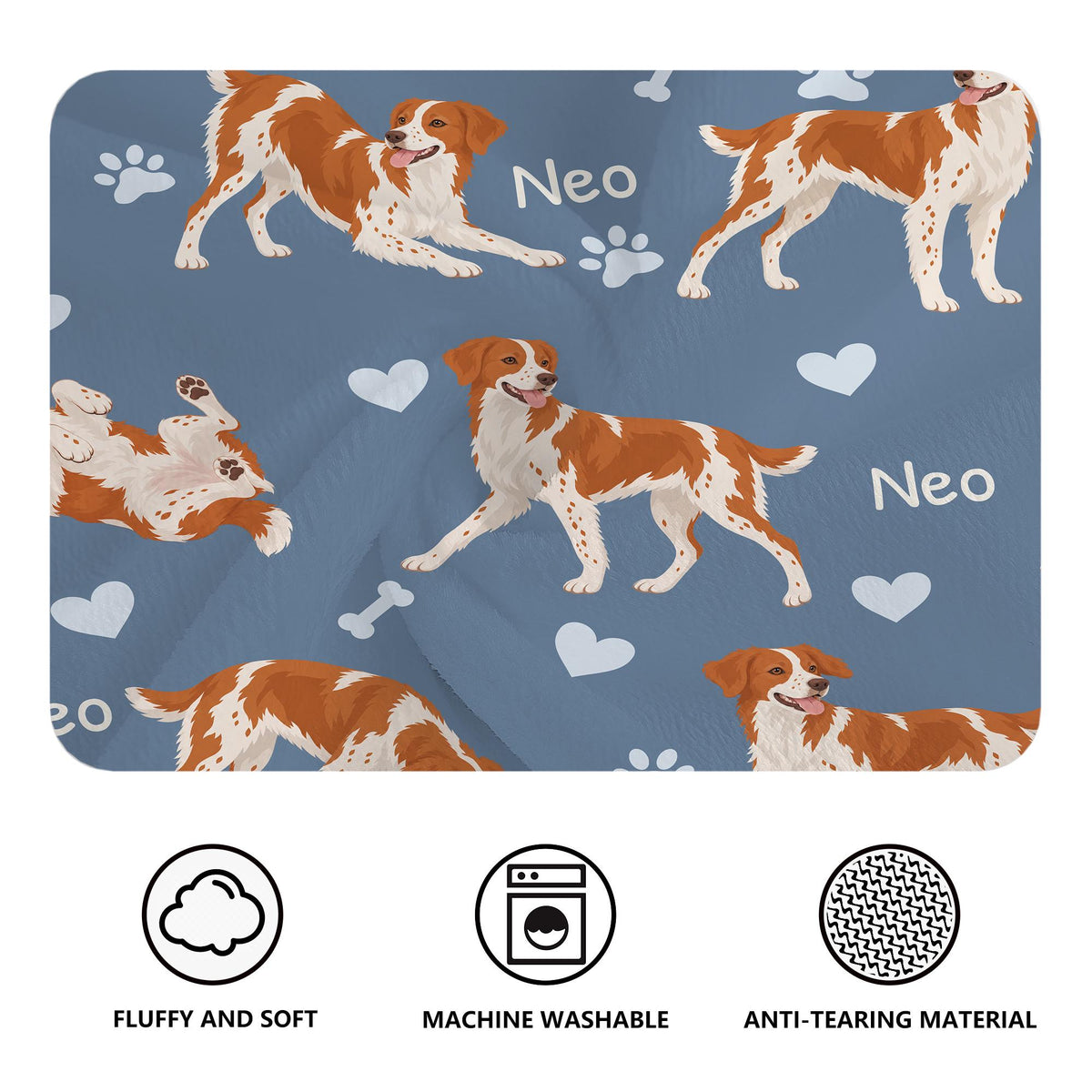 Personalized Brittany Blanket, Pet Blanket with Name