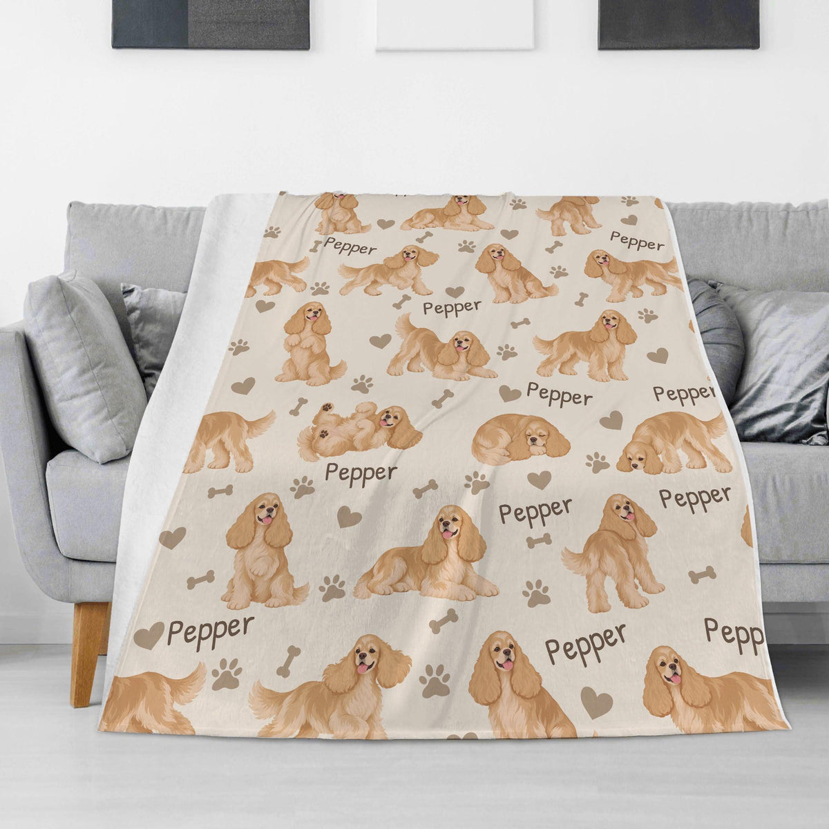 Personalized Cocker Spaniel Blanket, Pet Blanket with Name