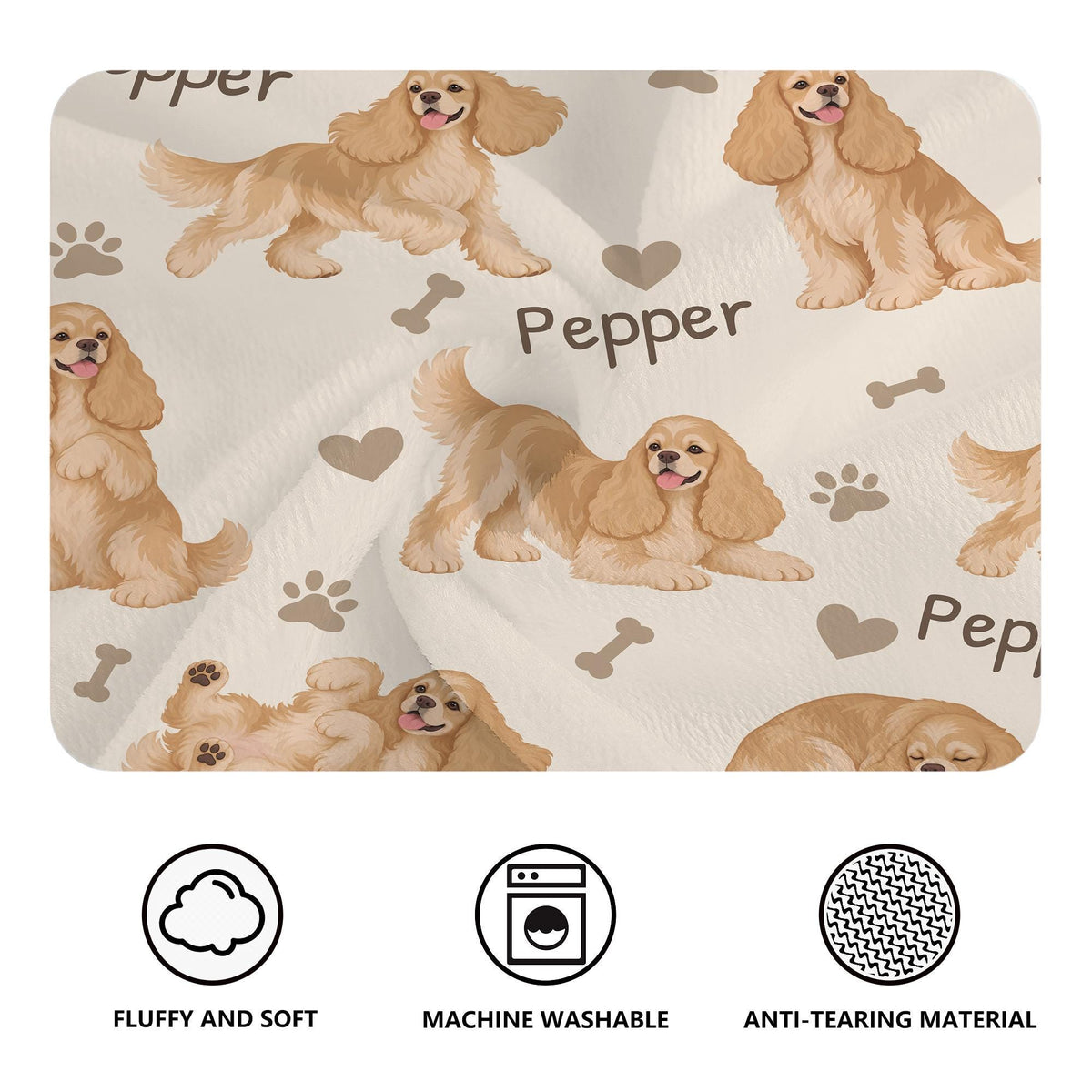 Personalized Cocker Spaniel Blanket, Pet Blanket with Name