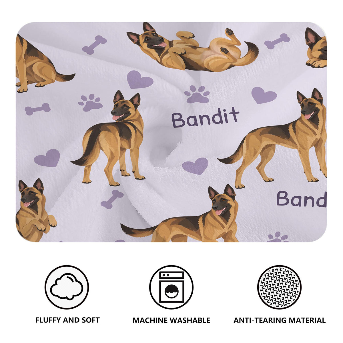 Personalized Belgian Malinois Blanket, Pet Blanket with Name