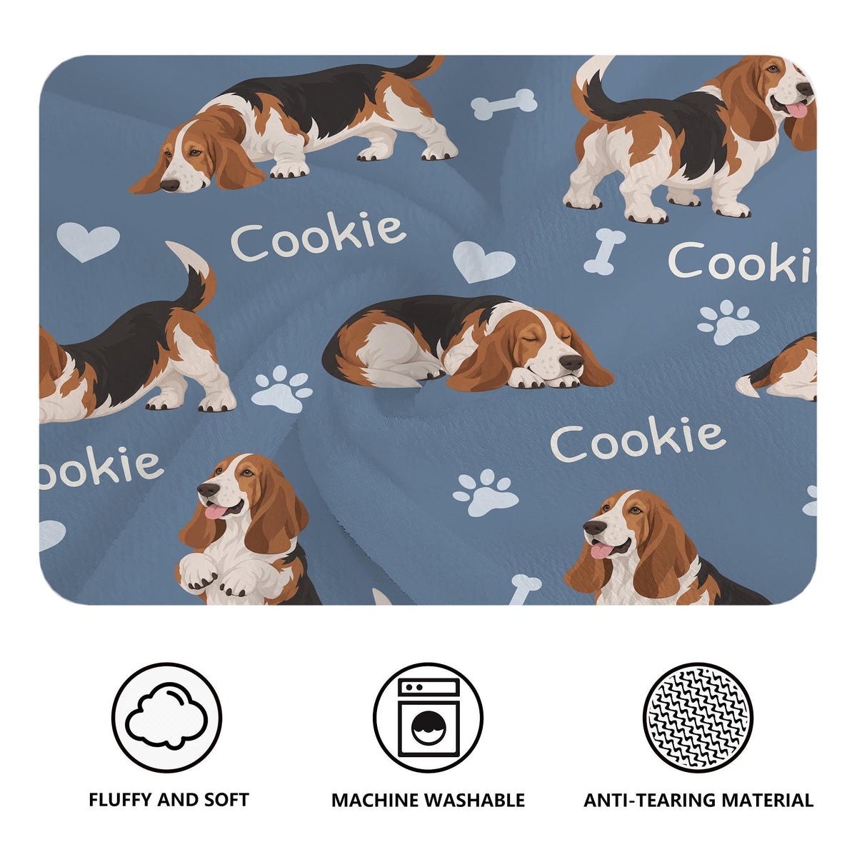 Personalized Basset Hound Blanket, Pet Blanket with Name