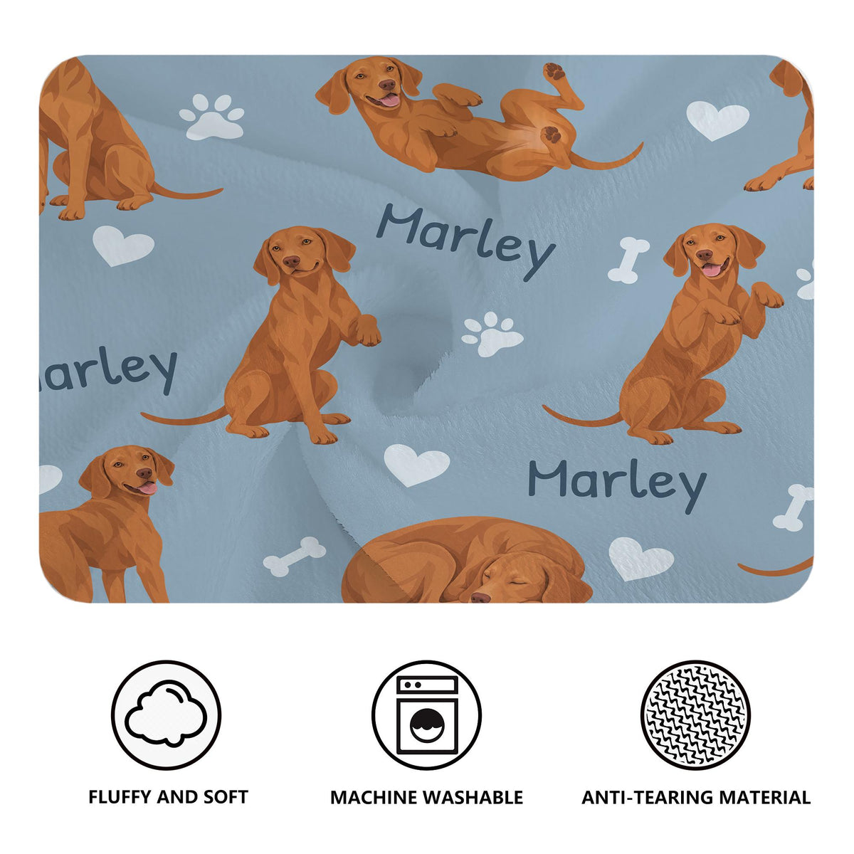 Personalized Vizsla Blanket, Pet Blanket with Name