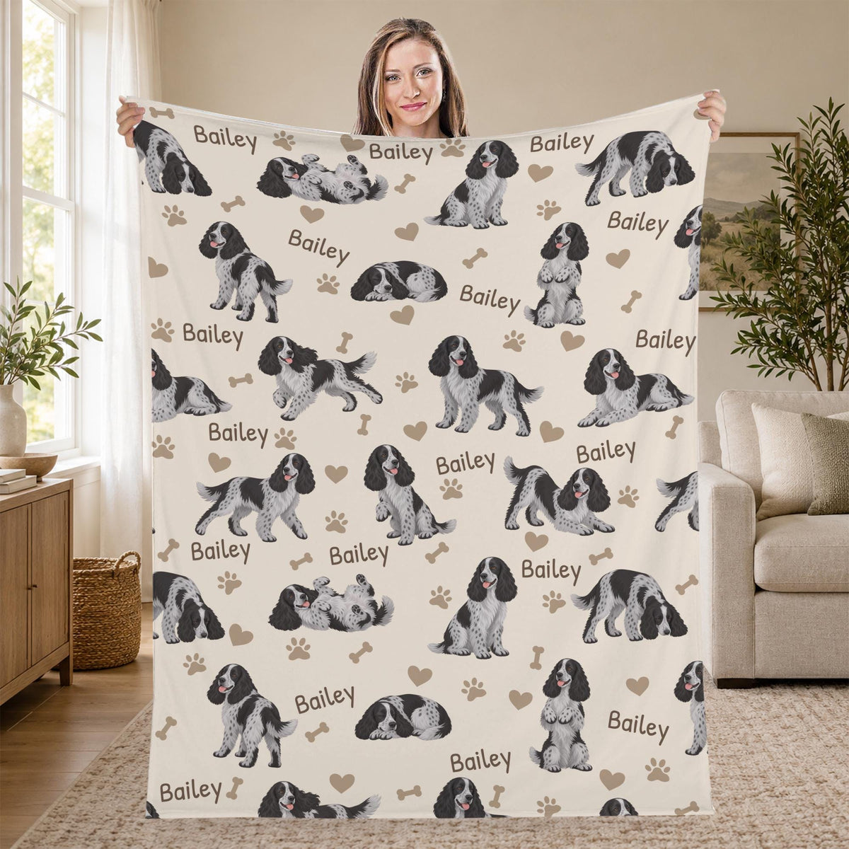 Personalized English Cocker Spaniel Blanket, Pet Blanket with Name