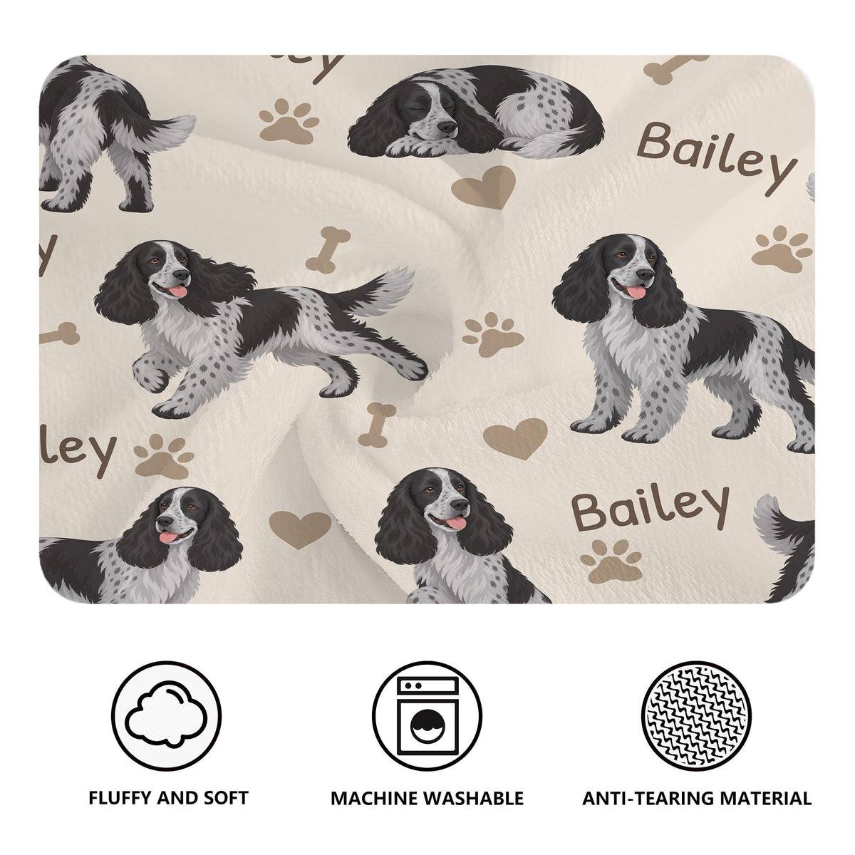 Personalized English Cocker Spaniel Blanket, Pet Blanket with Name