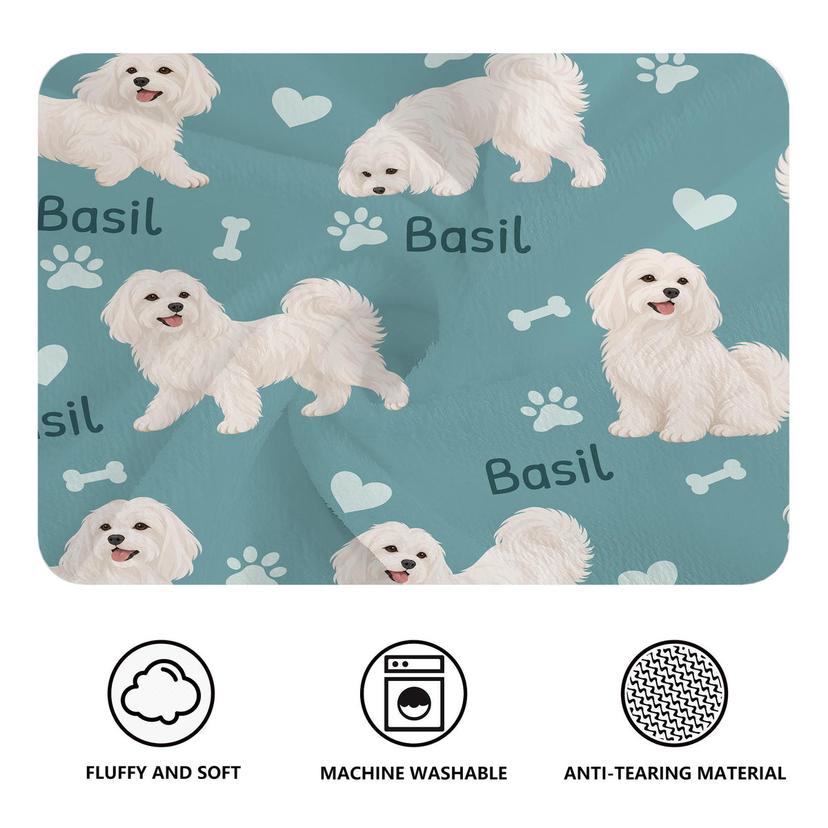 Personalized Maltese Blanket, Pet Blanket with Name