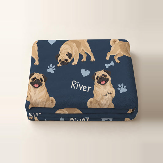 Personalized Pug Blanket, Pet Blanket with Name