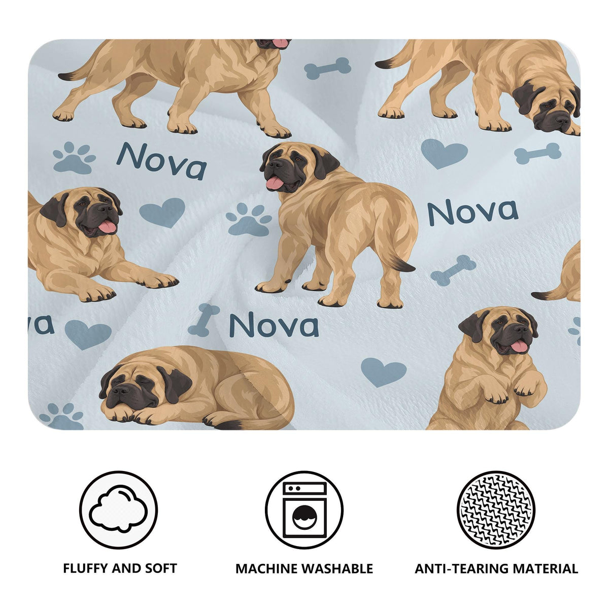 Personalized Mastiff Blanket, Pet Blanket with Name