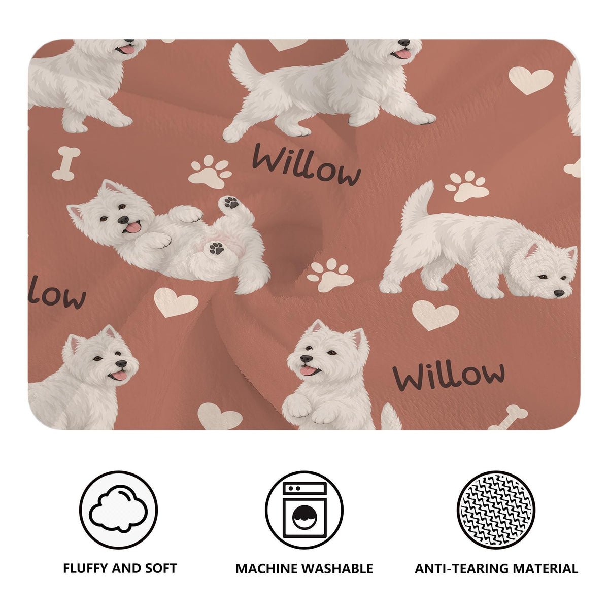 Personalized West Highland White Terrier Blanket, Pet Blanket with Name