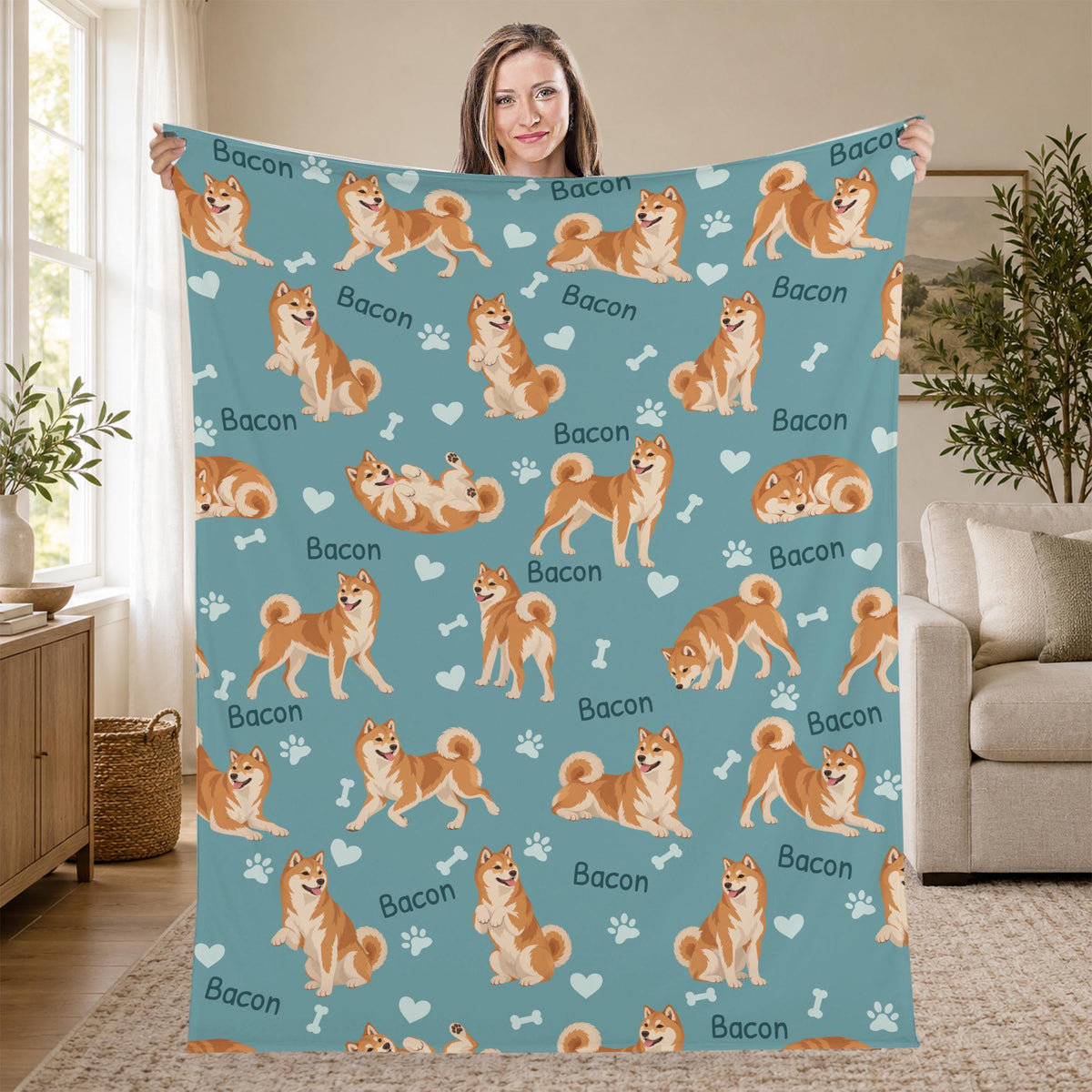 Personalized Shiba Inu Blanket, Pet Blanket with Name