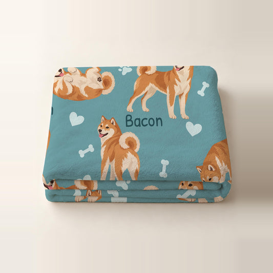 Personalized Shiba Inu Blanket, Pet Blanket with Name
