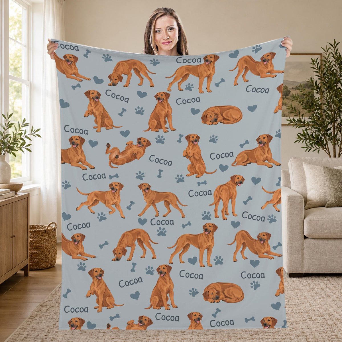 Personalized Rhodesian Ridgeback Blanket, Pet Blanket with Name