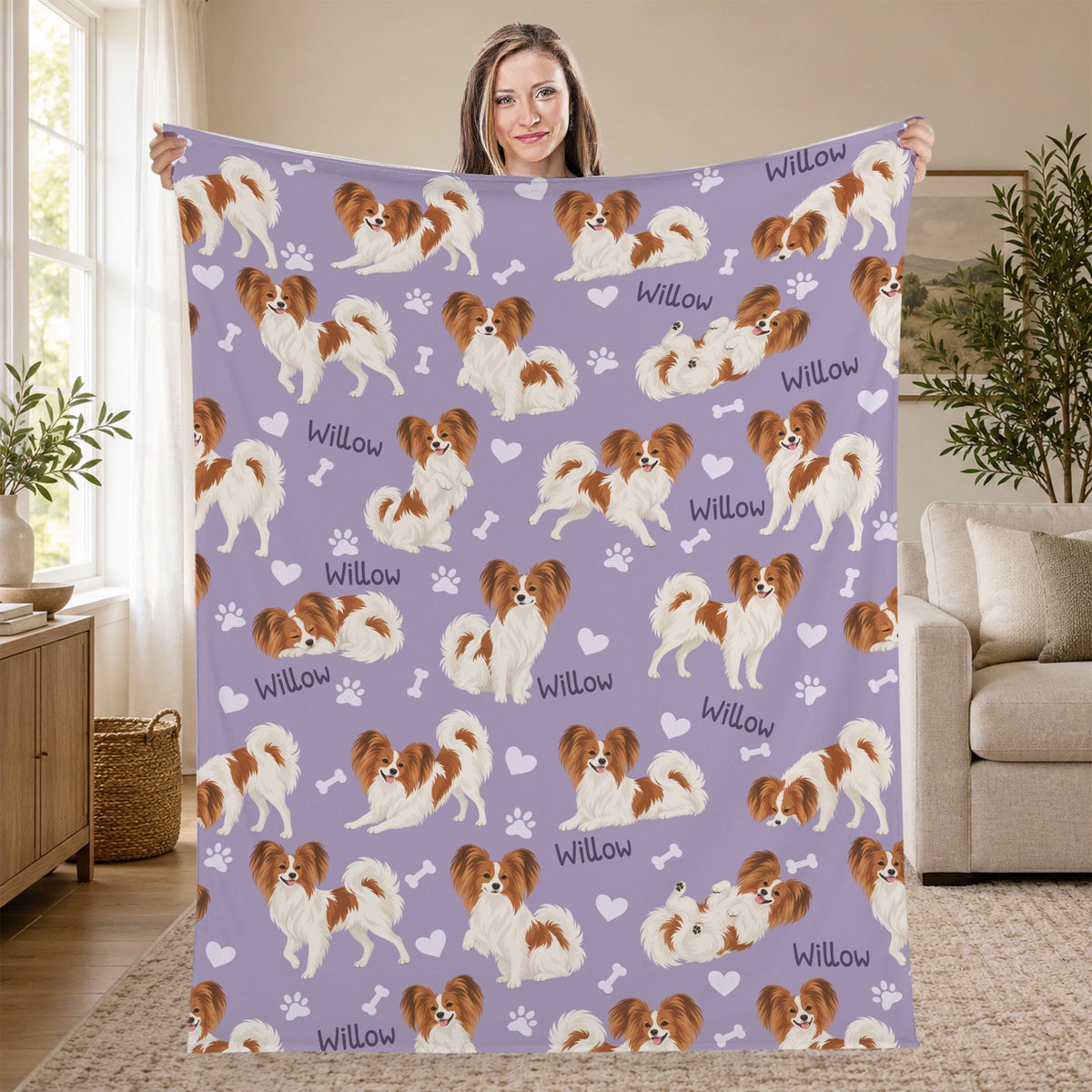 Personalized Papillon Blanket, Pet Blanket with Name