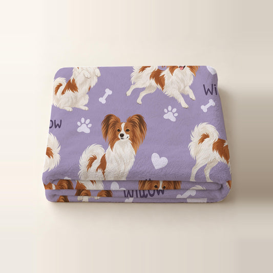 Personalized Papillon Blanket, Pet Blanket with Name