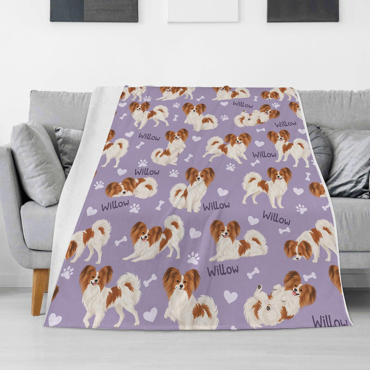 Personalized Papillon Blanket, Pet Blanket with Name