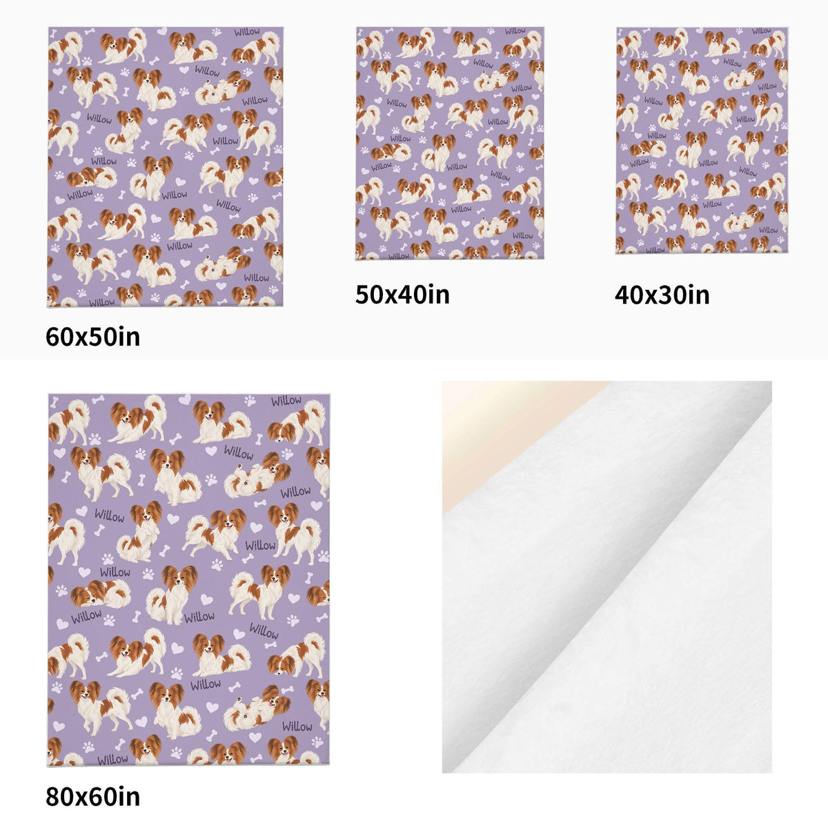 Personalized Papillon Blanket, Pet Blanket with Name