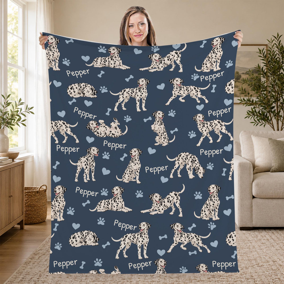 Personalized Dalmatian Blanket, Pet Blanket with Name