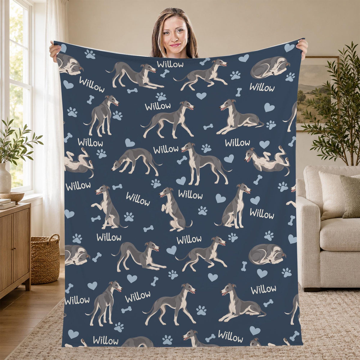 Personalized Whippet Blanket, Pet Blanket with Name